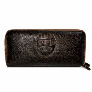 Godane Genuine Crocodile Embossed Leather Long Zippy Wallet. Vtg Exotic Japan!